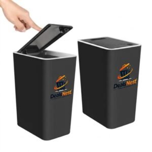DealsNest Black Rectangular Plastic Waste Basket with Push Button Lid