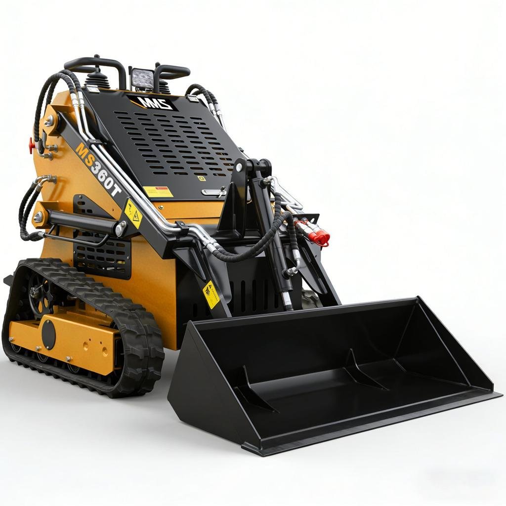 Mms New Mini Skid Steer Loader Ms360t, 13.5hp 420cc Rato GAS Engine Stand-on Crawler Loader, Foldable Pedals Track Loader, Yellow