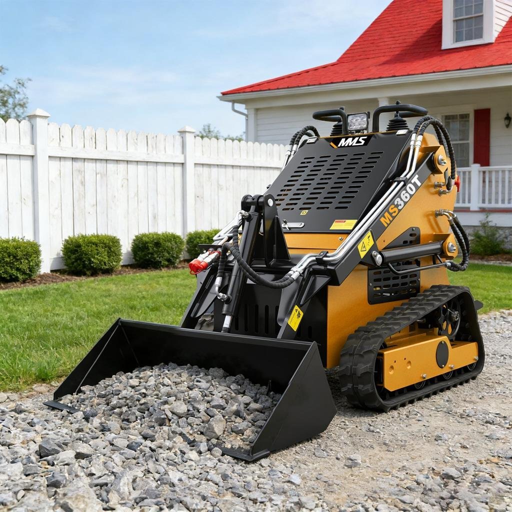 Mms New Mini Skid Steer Loader Ms360t, 13.5hp 420cc Rato GAS Engine Stand-on Crawler Loader, Foldable Pedals Track Loader, Yellow - Image 2