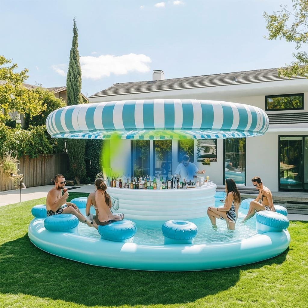 Family Party Backyard Inflatable Pool Bar Water Floating Bar Tent House Combo Swimming Pool Blow up Water Pool Bars For Outdoor yijia - Image 2