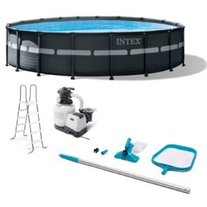 Intex Ultra XTR Frame 18-Foot x 52-Inch Above Ground Swimming Pool with Sand Filter Pump, Ladder, Cover, & Maintenance Accessory Kit with Vacuum an...