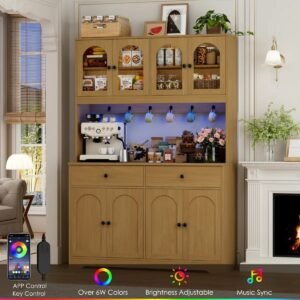 71" LED Kitchen Pantry Cabinet with Power Outlet, Large Kitchen Hutch Storage Cabinet