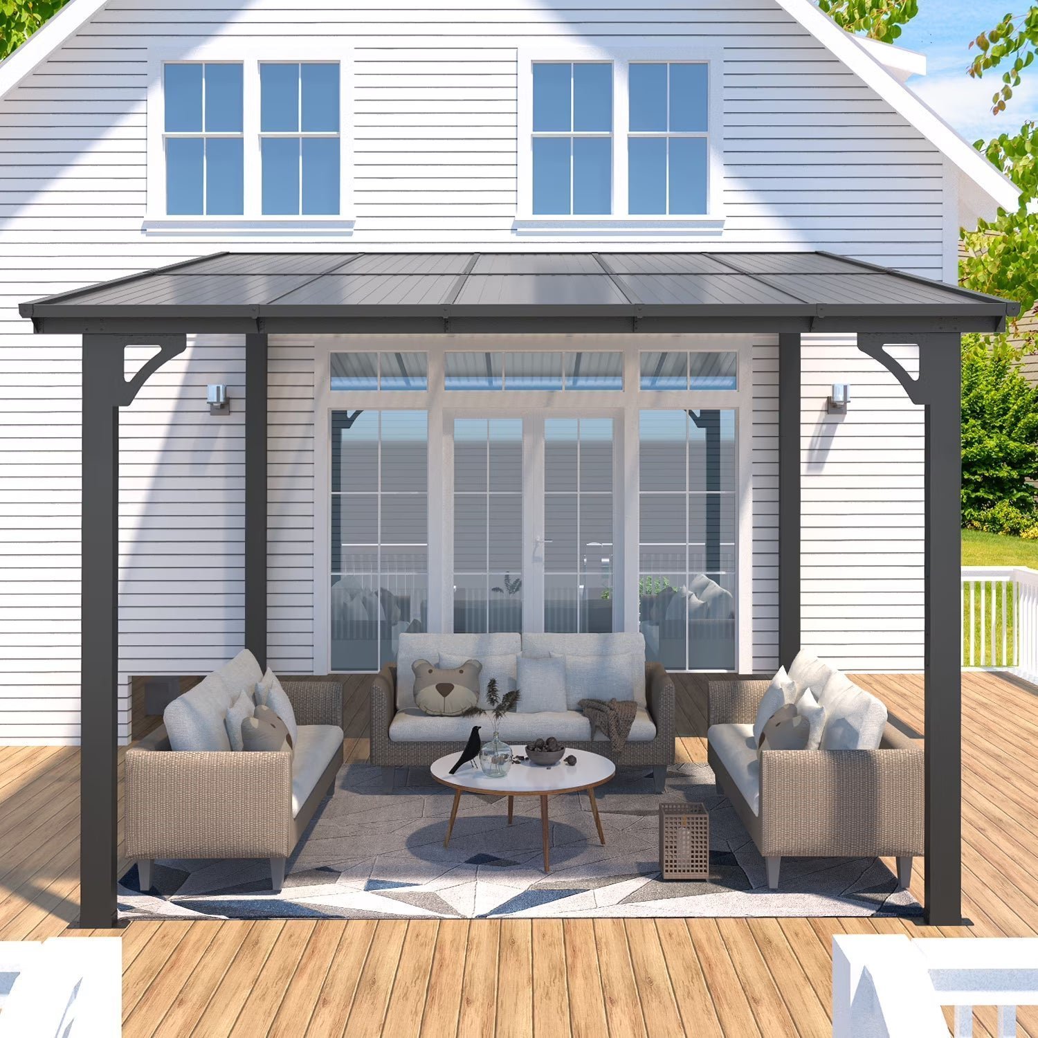8' x 10' Hardtop Gazebo Outdoor Aluminum Pergola For Garden, Patio, Backyard-Gray - Image 4