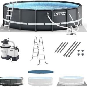Intex Ultra XTR Frame 14-Foot x 42-Inch Round Above Ground Outdoor Swimming Pool Set with Sand Filter Pump, Ladder, Ground Cloth, and Pool Cover