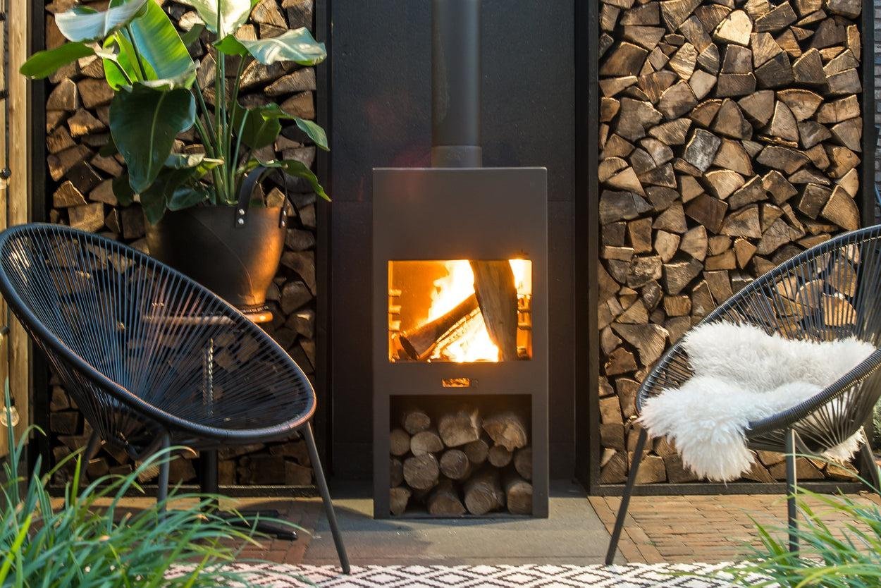 Weathering Steel Paned Outdoor Fireplace in Black, Size: Large at Terrain - Image 3