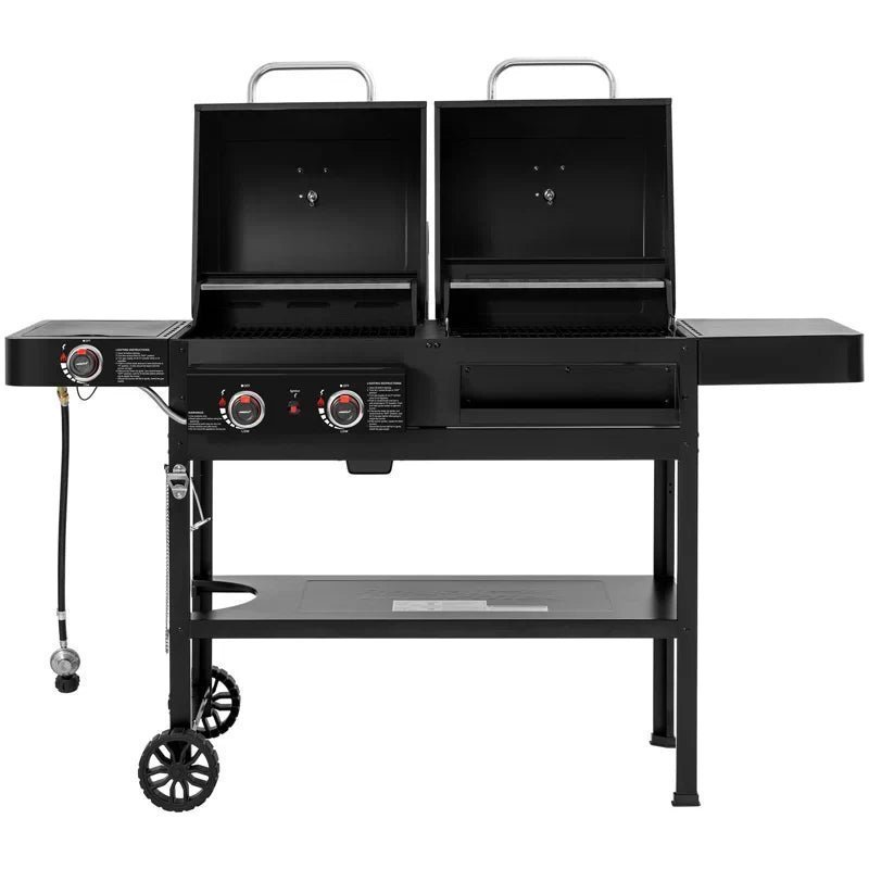 2-Burner Gas and Charcoal Combo Grill with Side Burner - Image 7