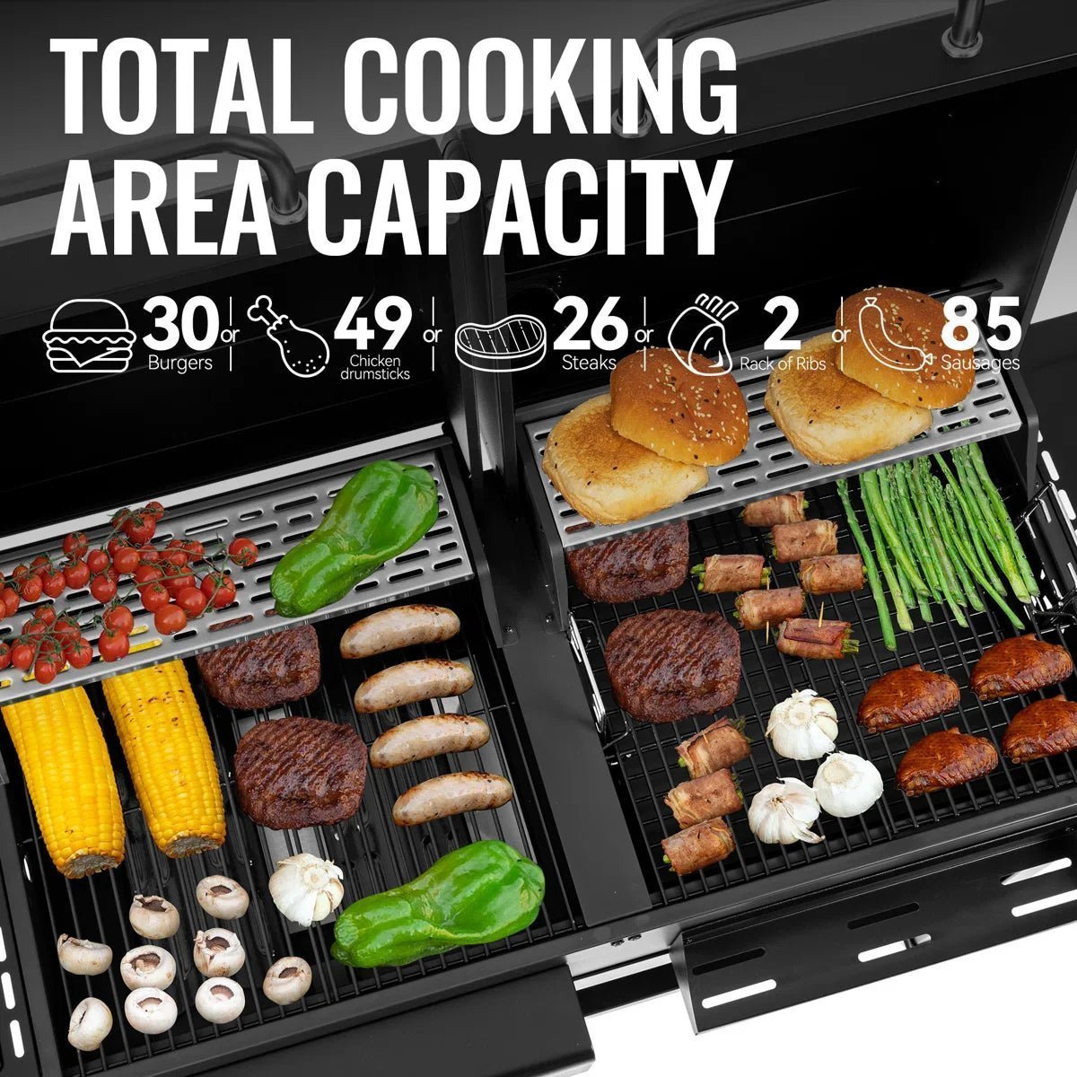 2-Burner Gas and Charcoal Combo Grill with Side Burner - Image 5