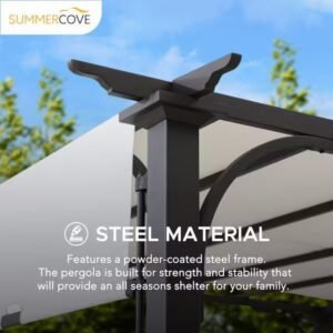 10 ft. x 10 ft. Brown Steel Classic Pergola with Adjustable White Shade