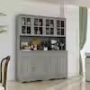 Gray Painted Wood 61.2 in. W Food Pantry Cabinet With Drawers and Adjustable Shelves, Glass Doors, Hutch - Image 7