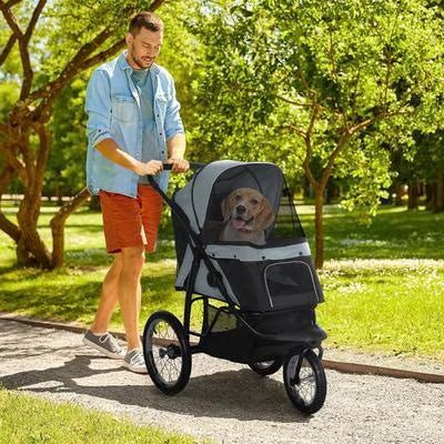 PawHut Small & Medium Dog Stroller, Gray - Image 4