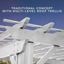 12x10 hawthorne traditional steel pergola with sail shade soft canopy - Image 10