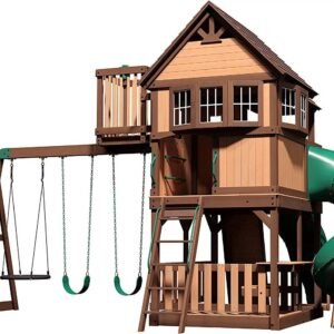 Outdoor Living Skyfort III Cedar Swing Set w/ Tube Slide – DIY