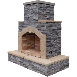 Cal Flame 78 in. Stone Veneer and Tile Propane Gas Outdoor Fireplace