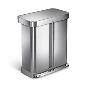 simplehuman Dual-Compartment Rectangular Stainless-Steel Step Trash Can with Liner Pocket
