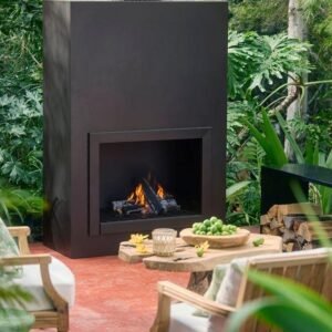 Weathering Steel Paned Outdoor Fireplace in Black, Size: Large at Terrain